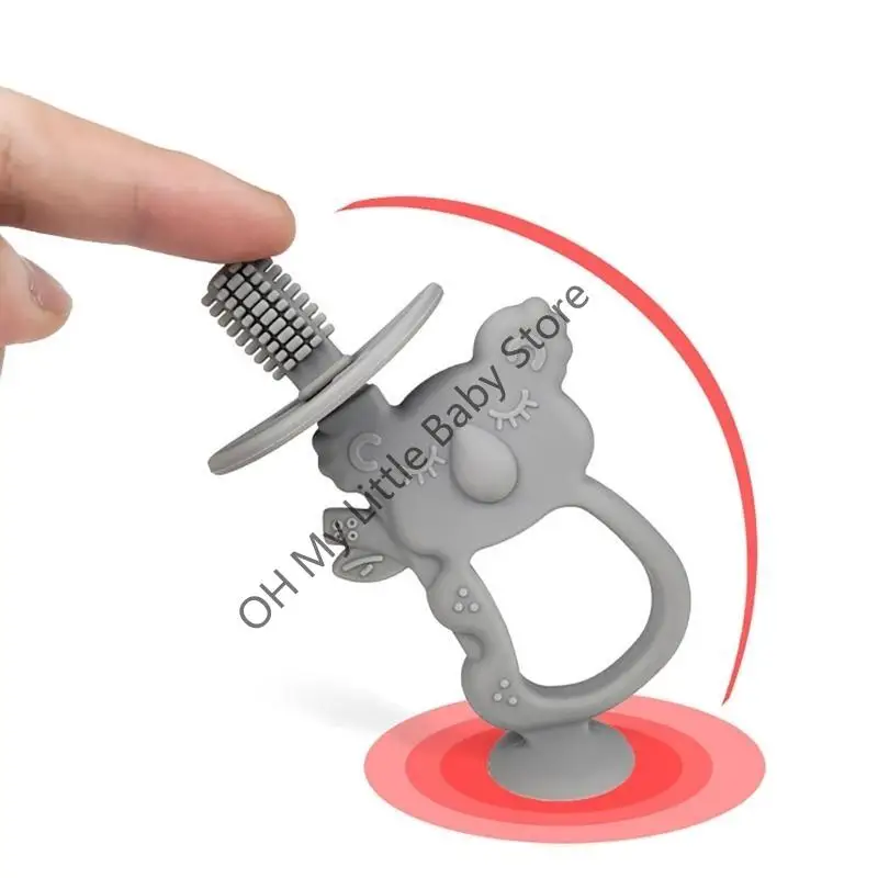 

M76C Baby Toothbrush Baby Teething Toy Koala Shaped Infant Training Toothbrush Silicone Teether Chewing Toy with Suction Base