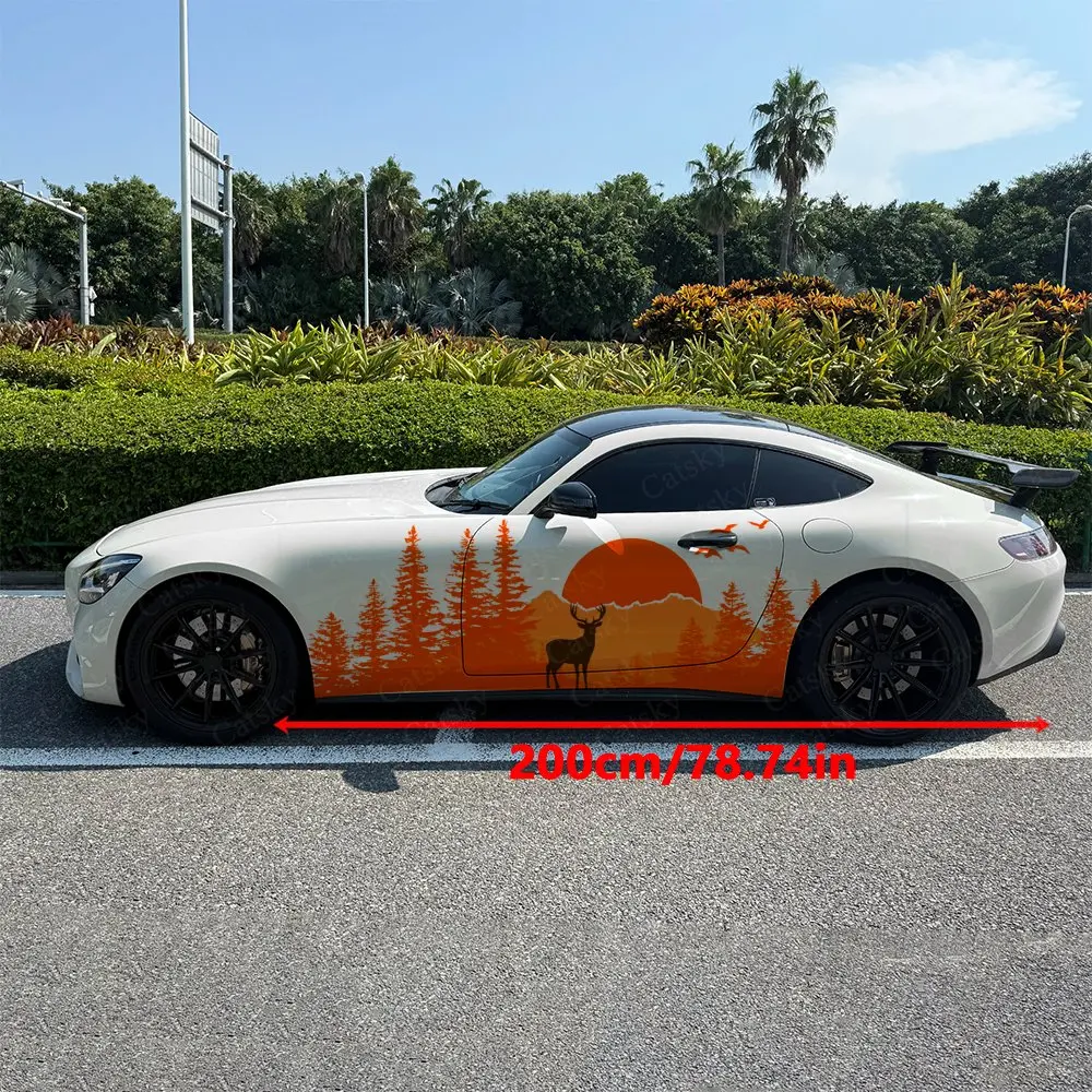 2pcs Forest Deer Splash Decal, Durable, Fade-Resistant, Enhance Vehicle Aesthetic With Bold Design Car Vinyl Wrap