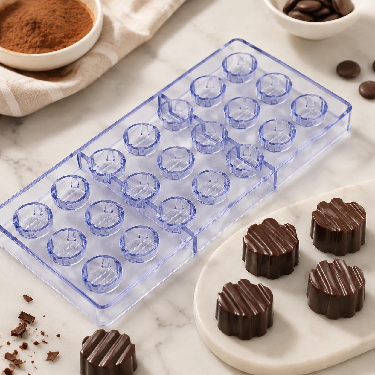 21 Cavity Striped round Polycarbonate Chocolate Mold DIY Handmade Bonbon Candy Mould for Praline Confectionery Baking Tool