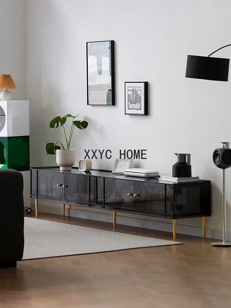 

Gray square light luxury acrylic TV cabinet household modern simplicity