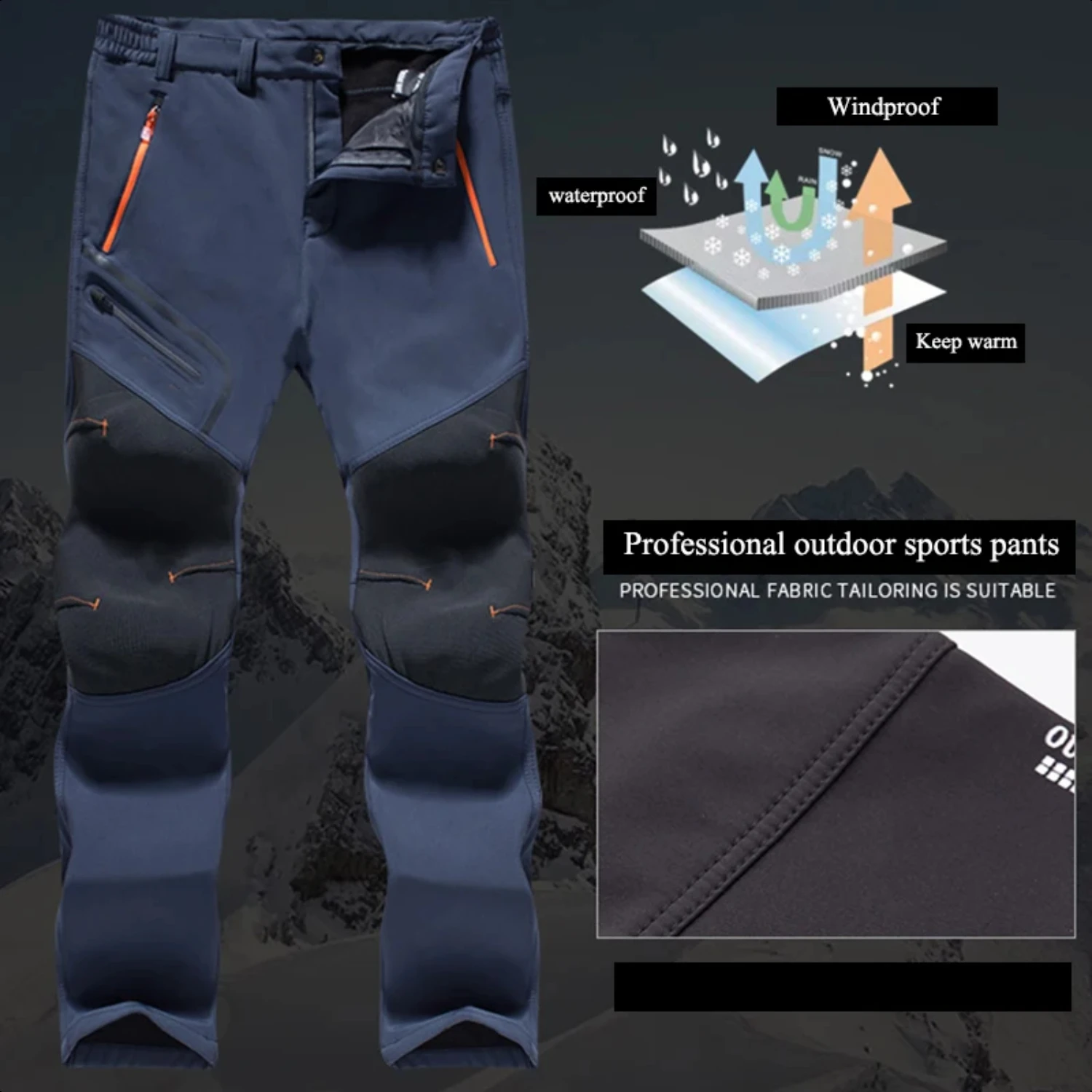 Men's Elastic Fleece Winter Warm Pants for Outdoor Activities