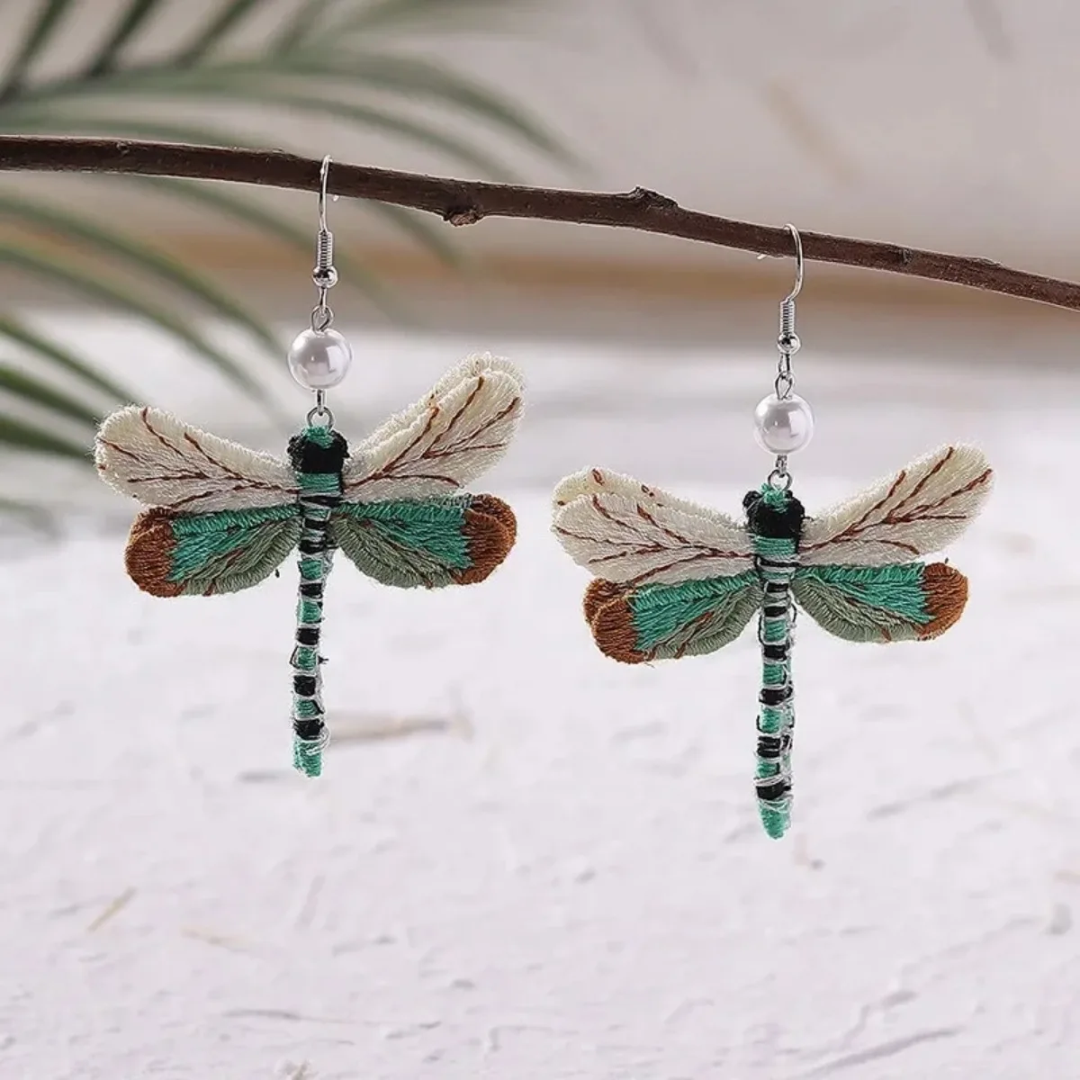Boho Vintage Dragonfly Earrings - Handmade Embroidery Pendants Unique Fun Drop Earrings Bohemian Style Jewelry for Women Girls