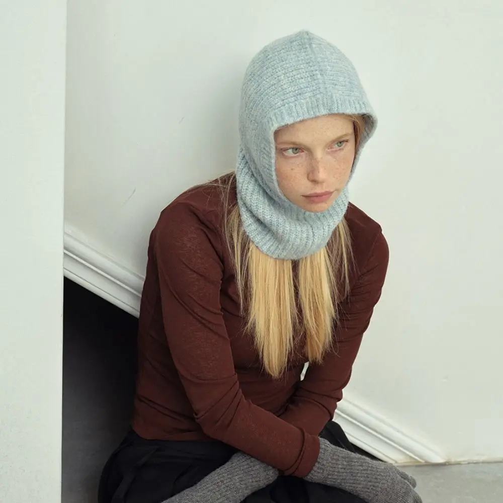 Cute Alpaca Wool Balaclava Hat Fleece Solid Color Knitted Hat Thickened Wool Blend Winter Cap Outdoor