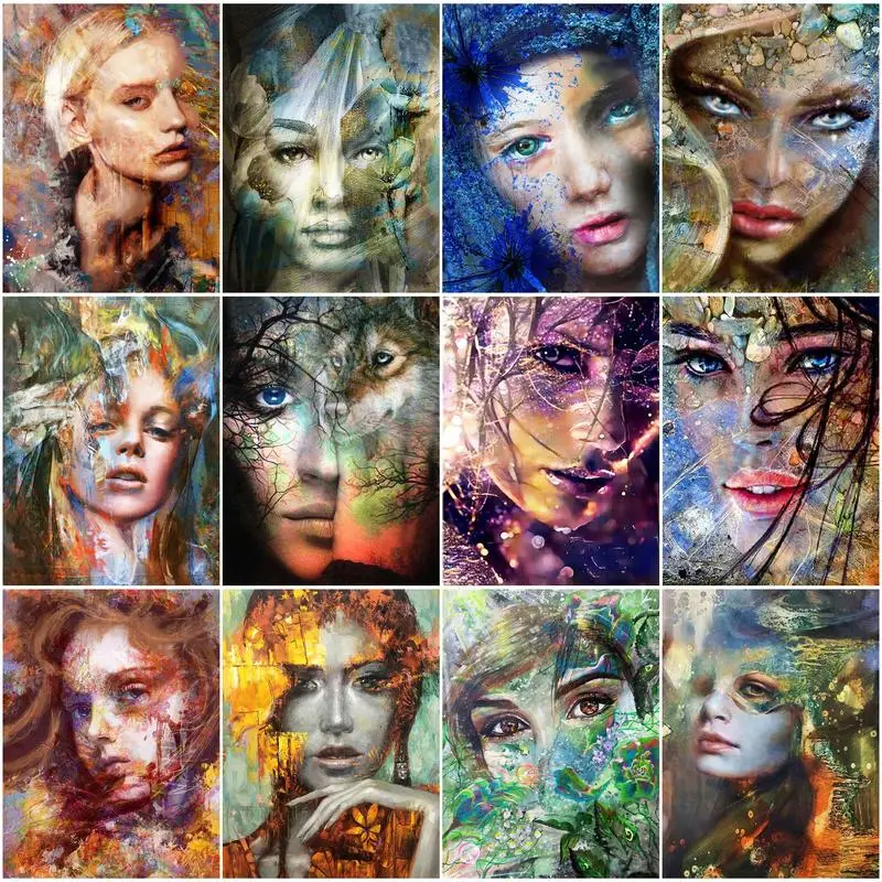 CHENISTORY Modern Painting By Numbers Colorful Head Of Woman Kits Pictures By Numbers Artistic Number Painting Home Decor