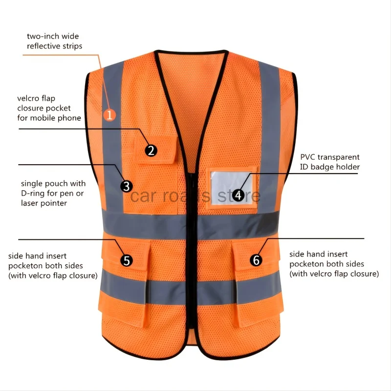 Reflective Safety Vest For Women Men High Visibility Security With Pockets Zipper Front Meets ANSI/ISEA Standards