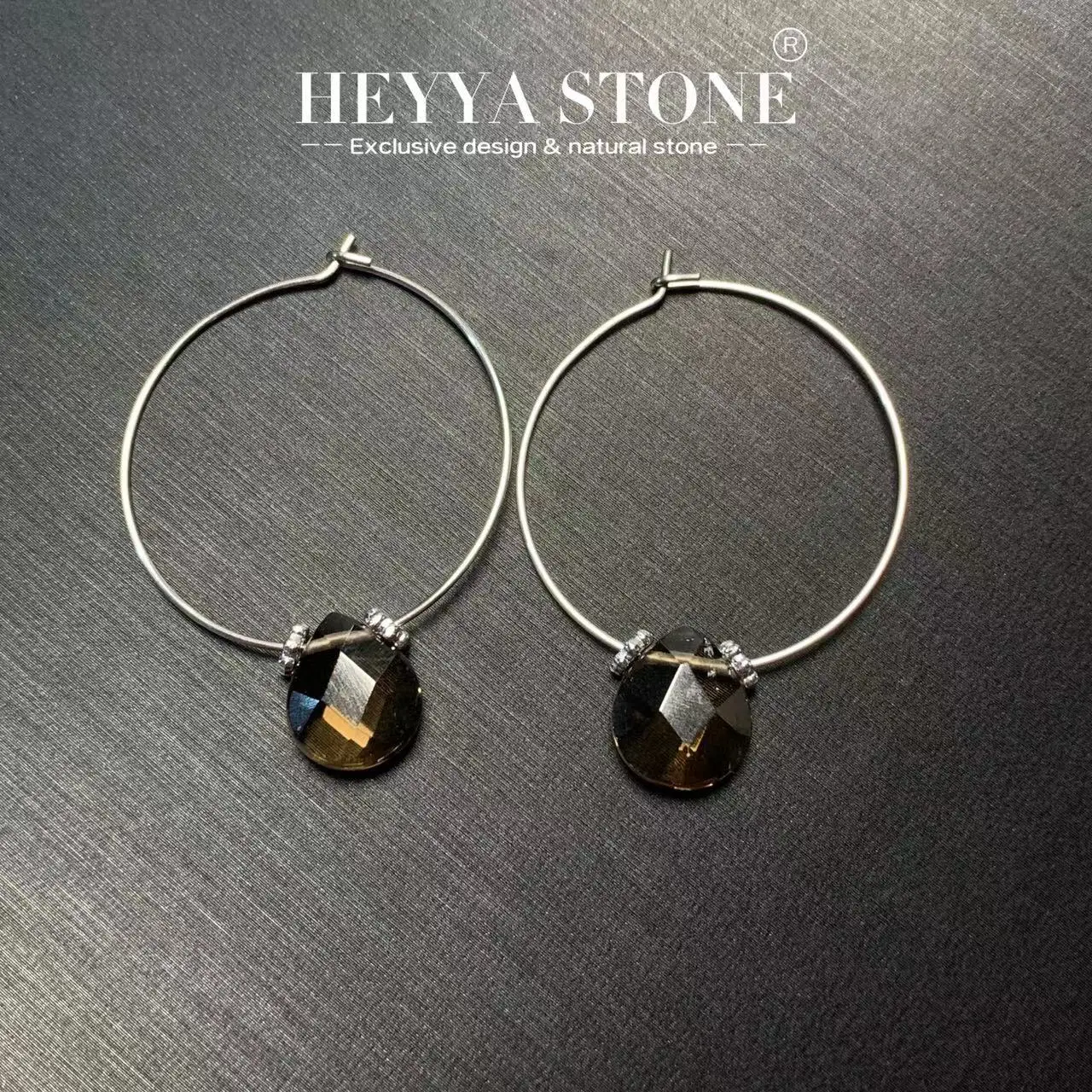 

Серьги-кольца HEYYA STONE из натурального дымчатого кварца, простые классические круглые ювелирные изделия из драгоценных камней ручной работы из нержавеющей стали