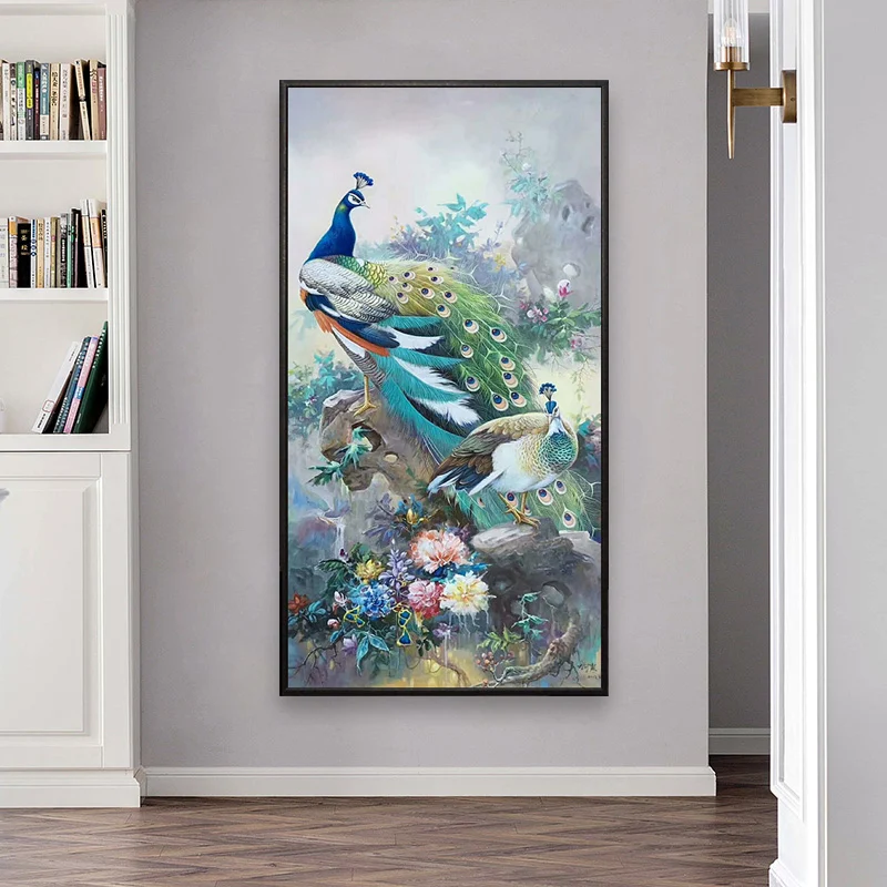 

2024 New Diamond Painting Vertical Edition Peacock Pattern Wealthy Peony Cross Stitch Living Room Decor Lucky Diamond Embroidery