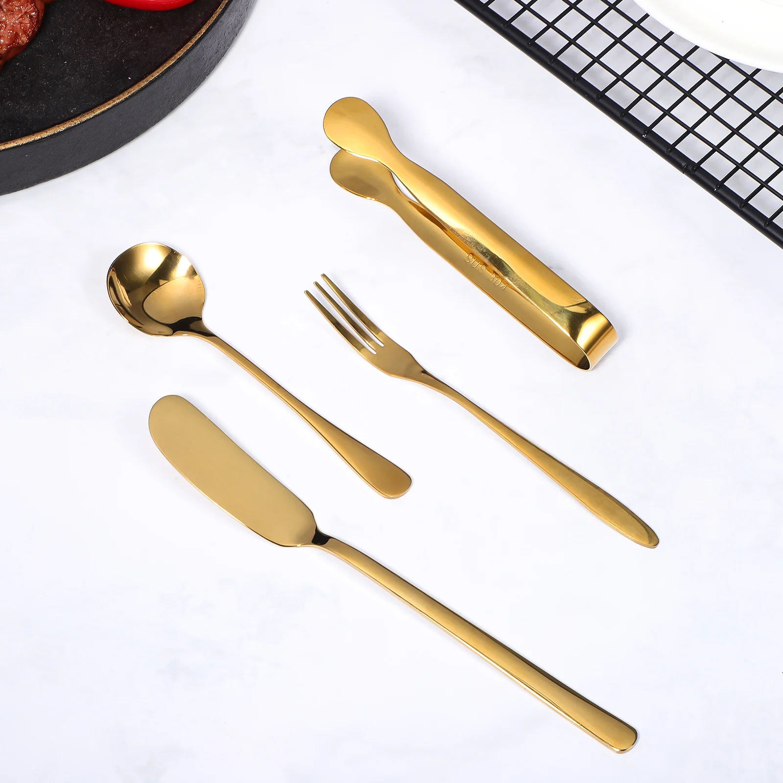 

14Piece Coffee Spoon Sugar Tongs Set Golden Stainless Steel Serving Utensils Forks Spoons Mini Tongs Fruit Dessert Baking Tools