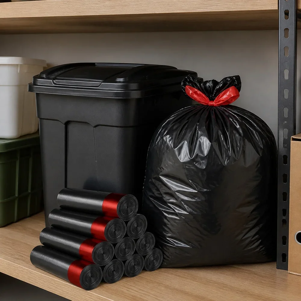 Müllbeutel Schwarz Groß 1 Rolle 50 Beutel für Zuhause, Küche, Bad, Büro, Abfalleimer, Müllsäcke und tägliche Reinigungszubehör – Detail 6