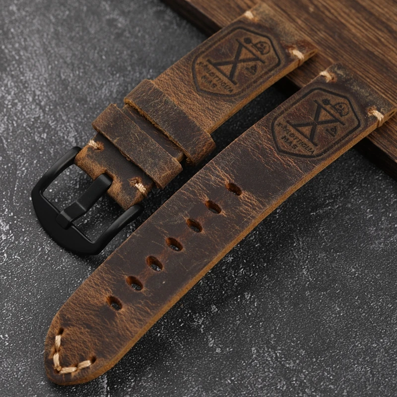 

Handmade First Layer Cowhide Leather Watchband 20 22 23 24 26MM Brown Padded Leather Strap For PAM111 441 Soft Men's Bracelet