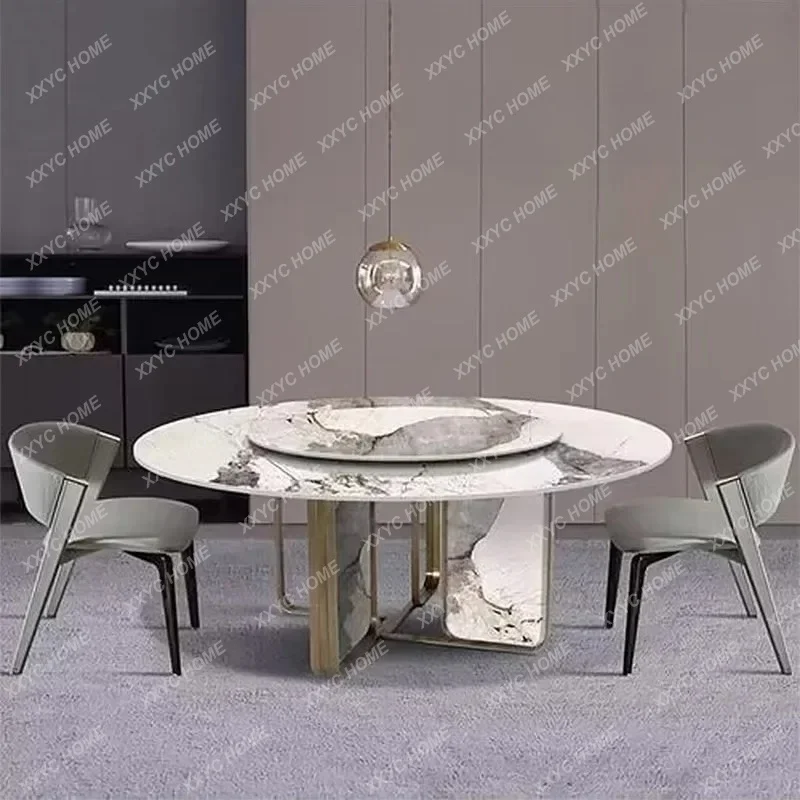 A high-end marble dining table luxury villa restaurant dining table advanced sense creative round dining table