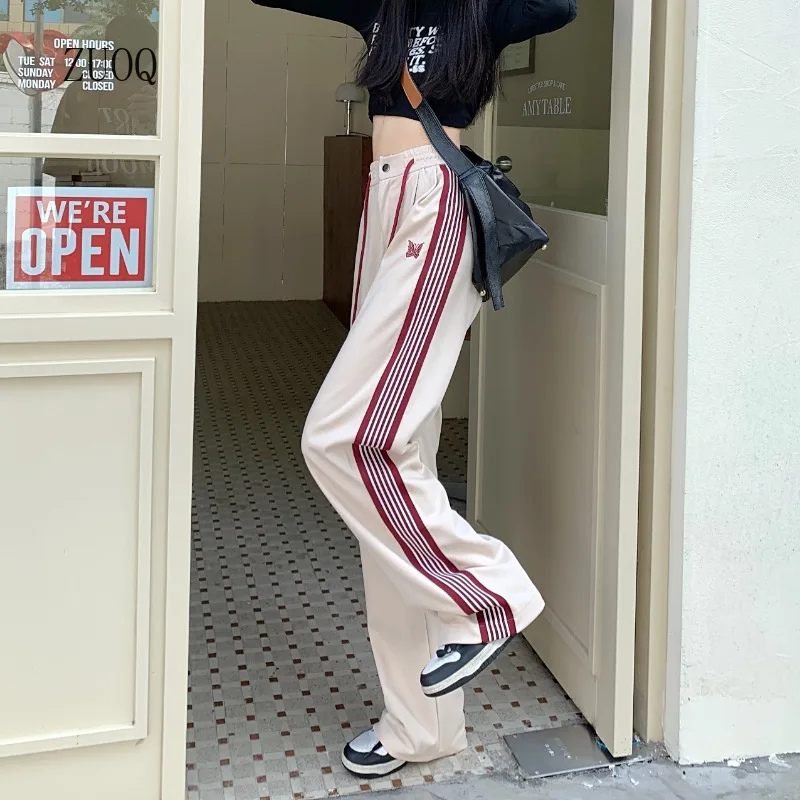 American Striped Pants Women 2025 Autumn Color Collision Loose Casual Straight Leg Sweatpants Versatile Fashion Trousers Female