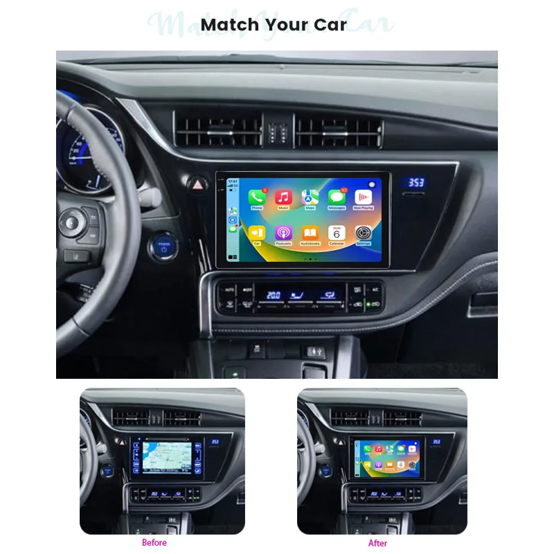 راديو سيارة 9 بوصة لسيارة تويوتا أوريس 2008-2015 Carplay راديو السيارة التلقائي مشغل وسائط متعددة ستيريو السيارة صورة عكسية