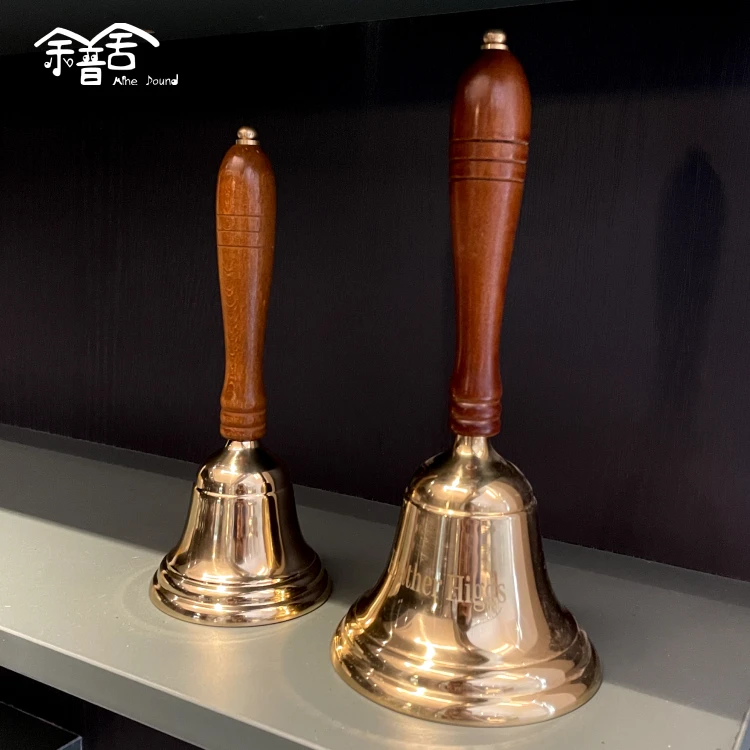 Brass Hand Bell Vintage Bar Restaurant Cafe Metal Decorative Bells Wooden Handle Rattle Vegetable Bell Conference Bell