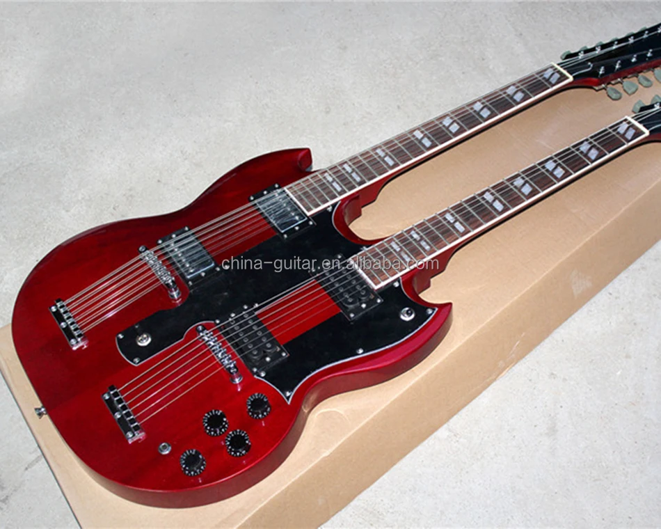 Double Neck Guitar Red 12+6 Strings Electric Guitar with Chrome Hardware