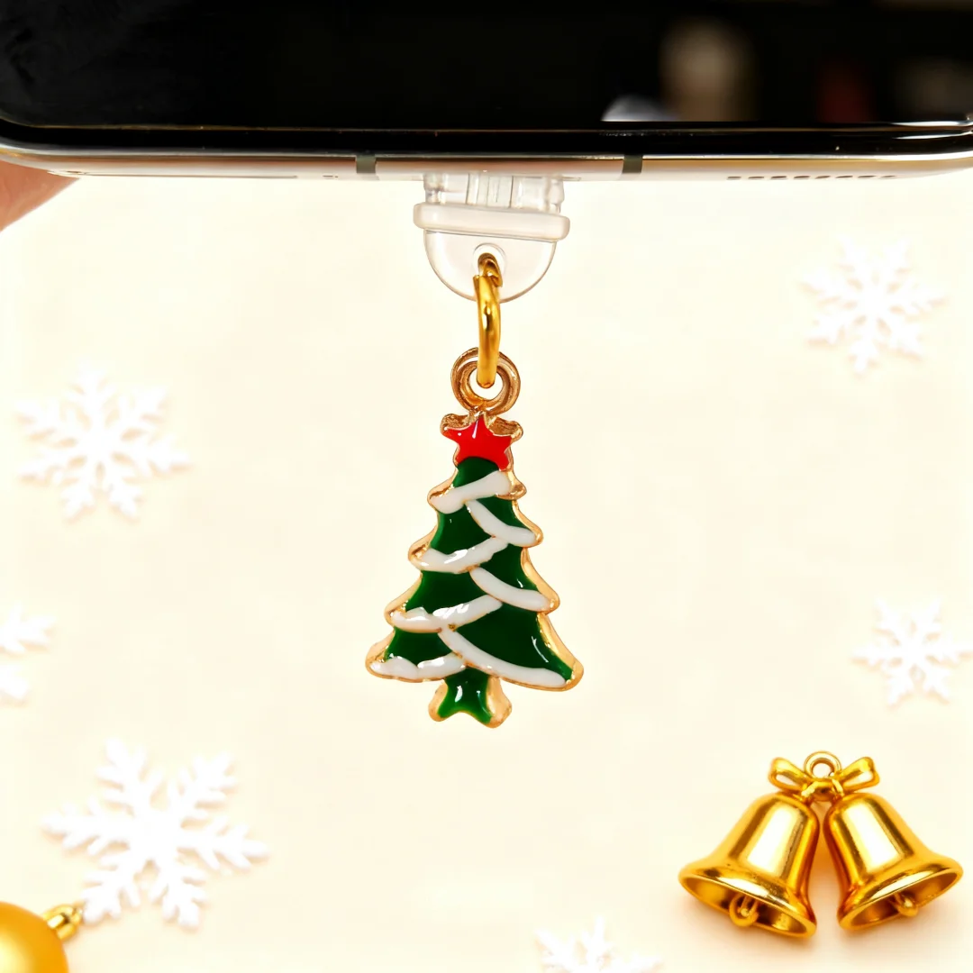 ملحق قابس غبار الهاتف بطابع عيد الميلاد، قابس غبار هاتف شجرة عيد الميلاد على شكل نجمة صغيرة، ألوان حمراء وخضراء وذهبية، يفتح جوًا احتفاليًا مع زخرفة مقاومة للغبار
