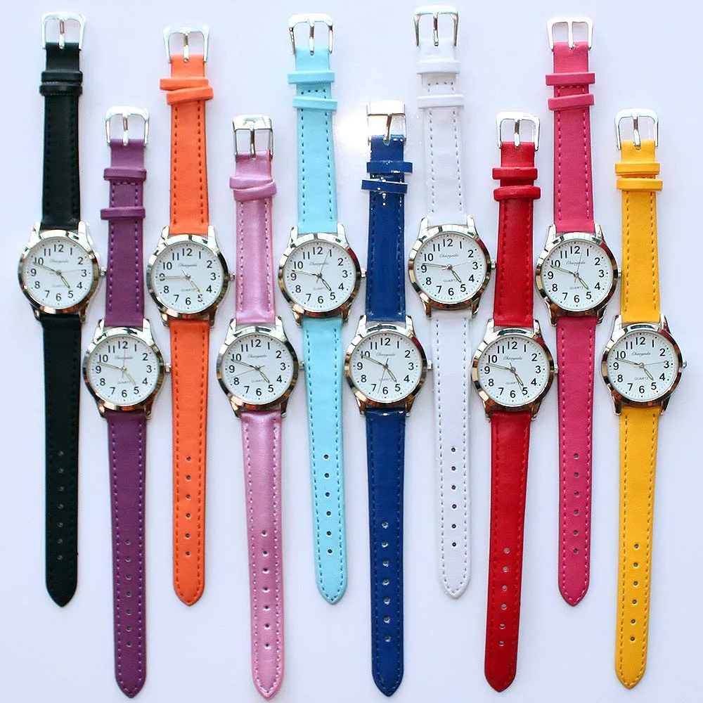 10Pcs Leather Quartz Wristwatches for Students Boys Girls And Women Kids Fashion Watch