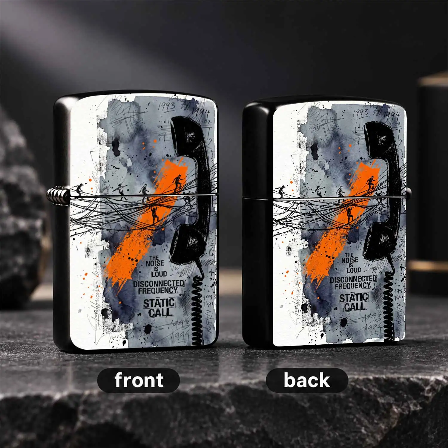 Vintage Art Style Corded Phone Graffiti Portable Lighter, Cool Street Vibe Accessory, Multi-Scenario Practical Carry-On Item For Daily Commute Outdoor Trips, Unique Creative Gifting Choice Fits All Common Usage Occasions A Humorous And Inte