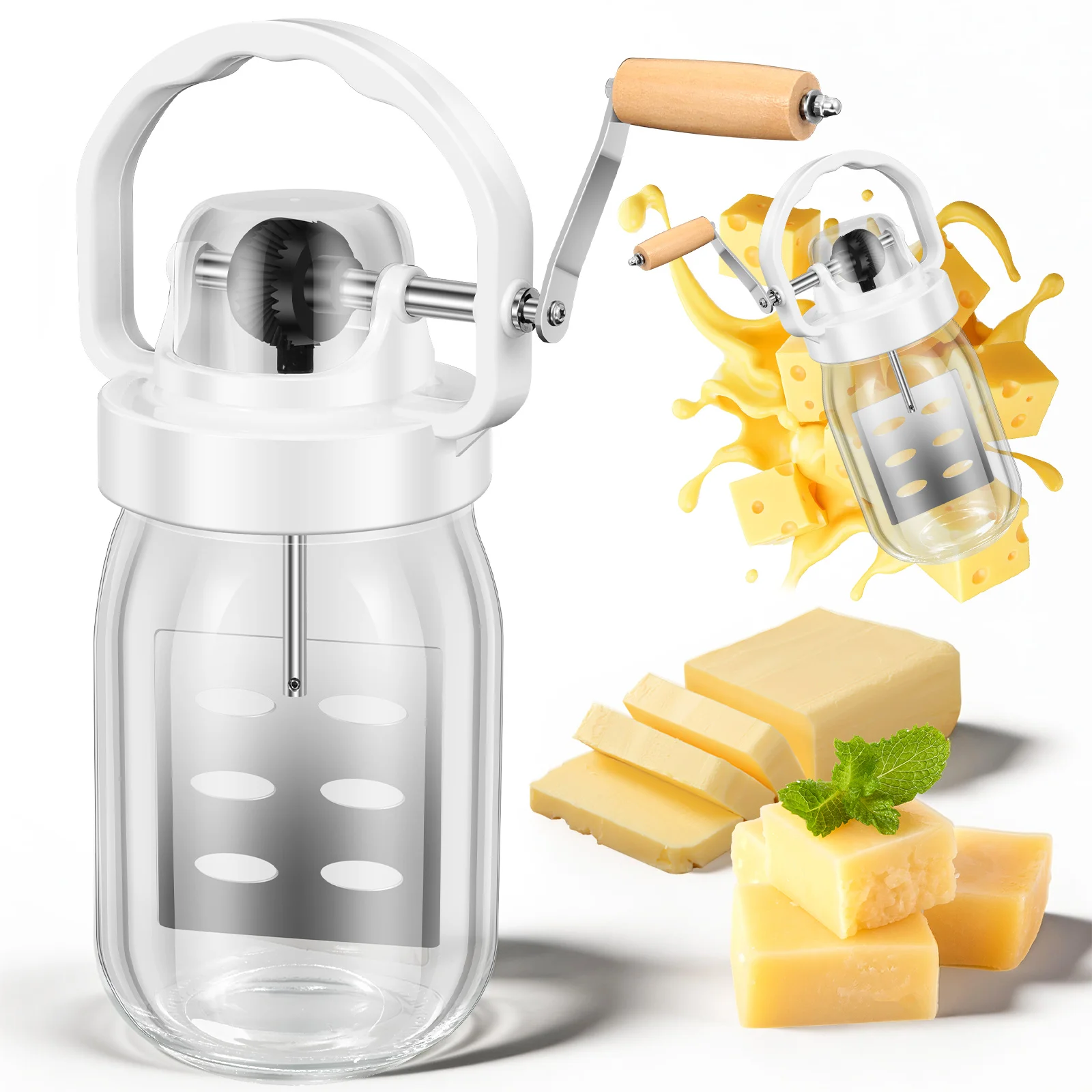 

Manual Butter Maker 1500ML/51oz Hand Crank Butter Churner Glass Butters Blender Tools for Homemade Baking Kitchen Accessories