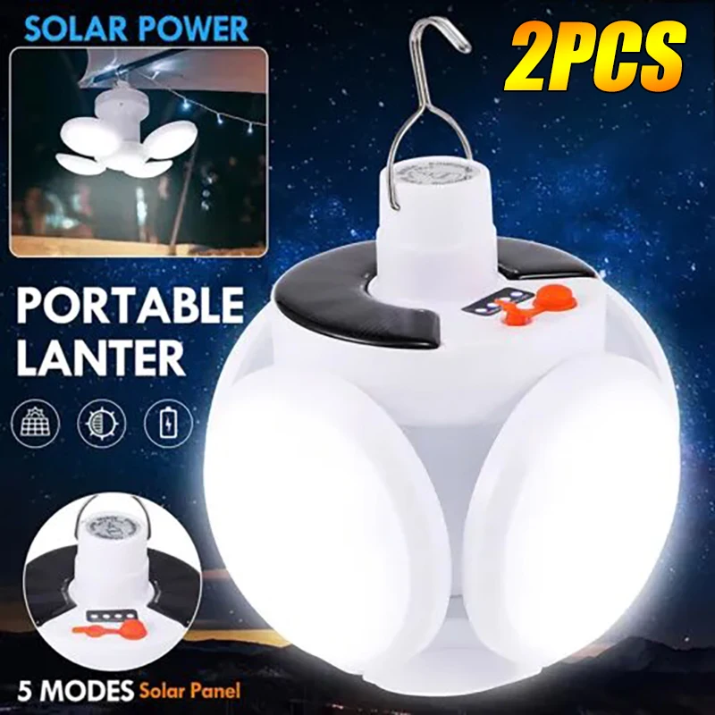 Lámpara de Camping de energía Solar, linterna plegable con 5 modos SOS, impermeable, recargable por USB, con Control remoto, portátil, de emergencia