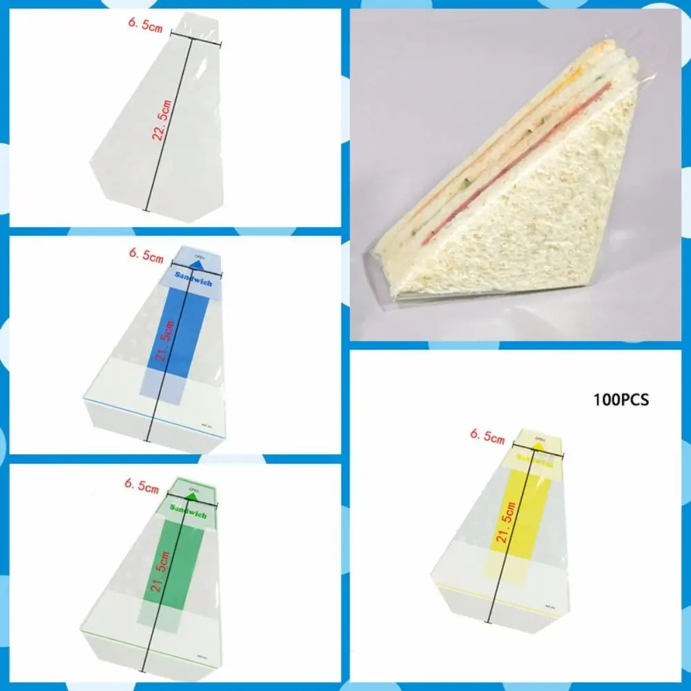 

100pcs Plastic Disposable Sandwich Packaging Bag Transparent Easy To Tear Bread Bags Triangle Thicken Sandwich Wrappers