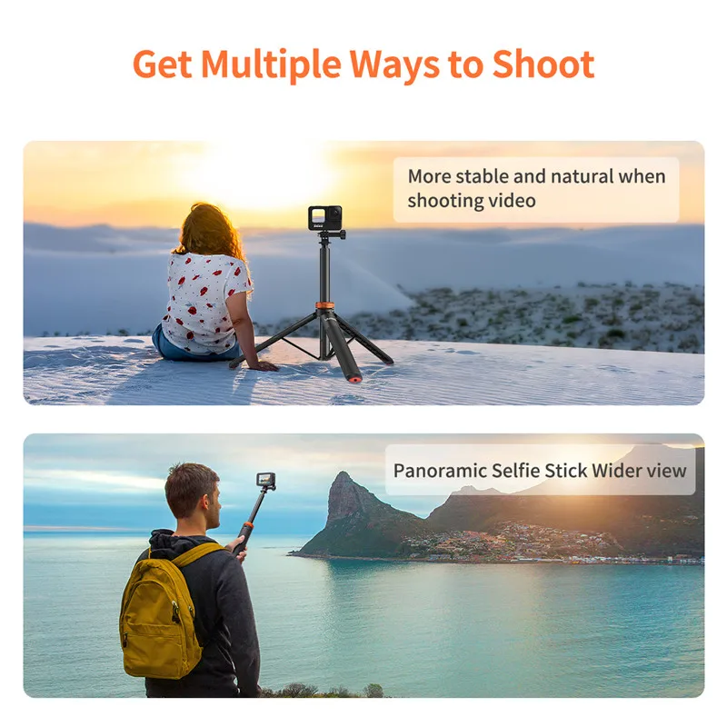 Aluminum Extend Selfie Stick Tripod Mini Portable Vlog Tripod for Gopro Hero 12 11 10 9 8 7 DJI Osmo Action 3 4 Insta 360 X3 X4