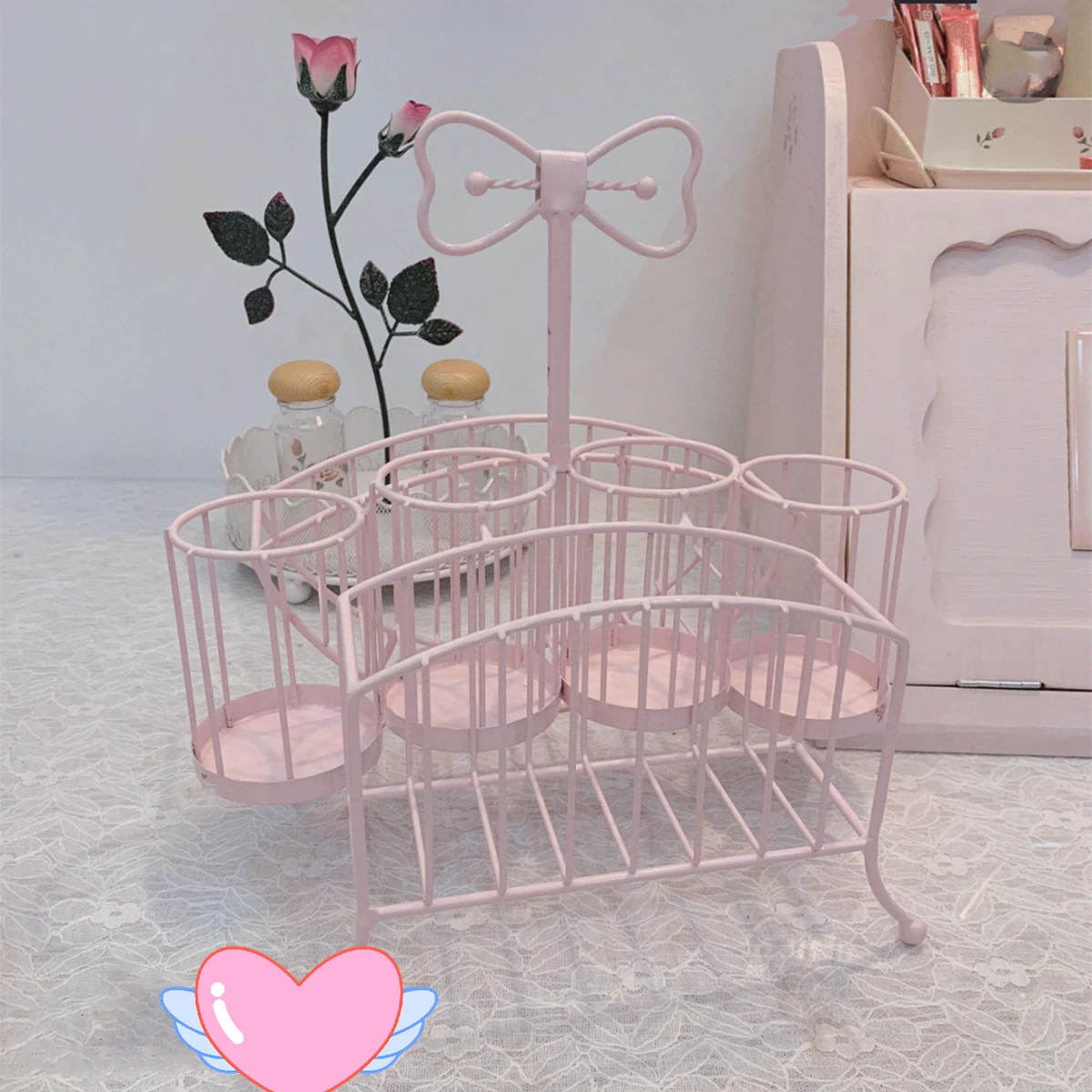 Multifunctional Iron Storage Rack, Pink Storage Rack, Dishes, Spoon, Kitchen