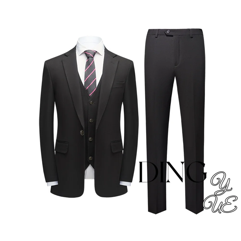 Blazer Vest Pants High-end Brand Solid Color Formal Business Office Suit Three-piece Set Groom Wedding Show Dress Party