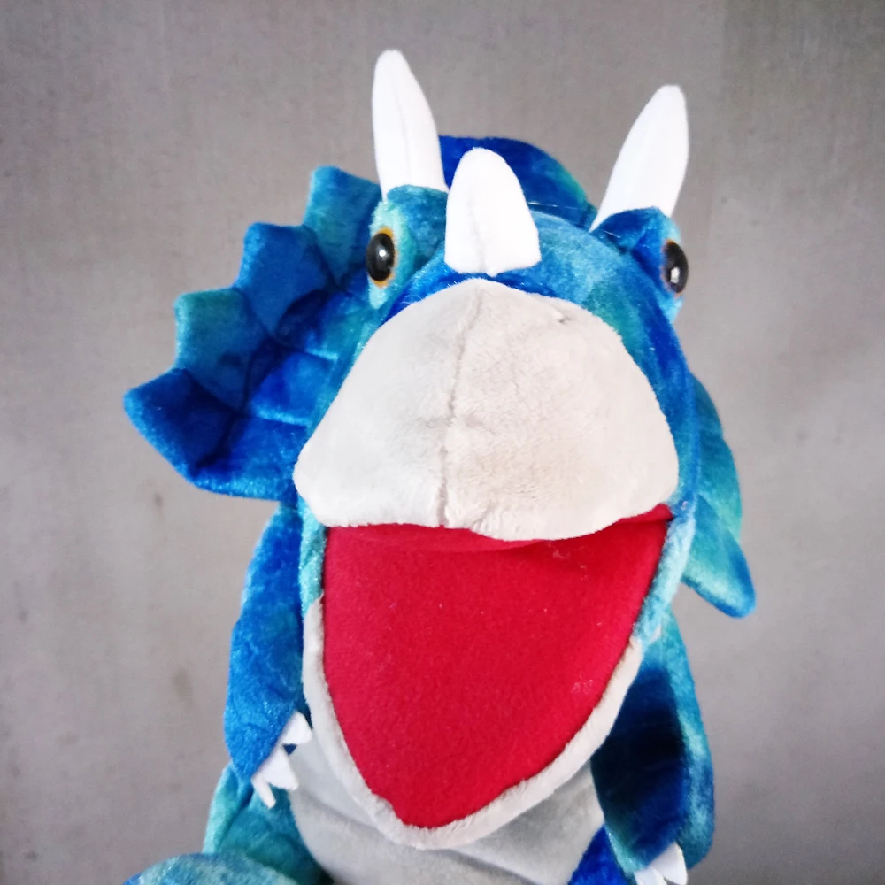 Marioneta de mano de dibujos animados, juguete de peluche, Triceratops, dinosaurio, animales, boca abierta, regalo suave relleno