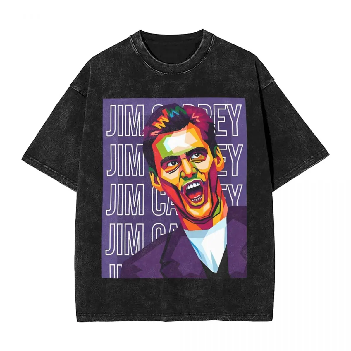 Man T-Shirt Jim Carrey Washed T-Shirts Fashion Comedian Summer Tees Y2K Retro Loose Cotton Tops Gift Idea