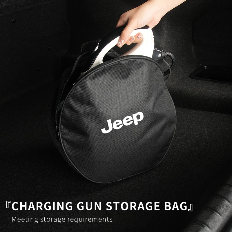 EV Car Charging Cable Storage Box Charger Cables Carry Bag Trunk Organizer For Jeep Renegade Compass Cherokee Wrangler Patriot