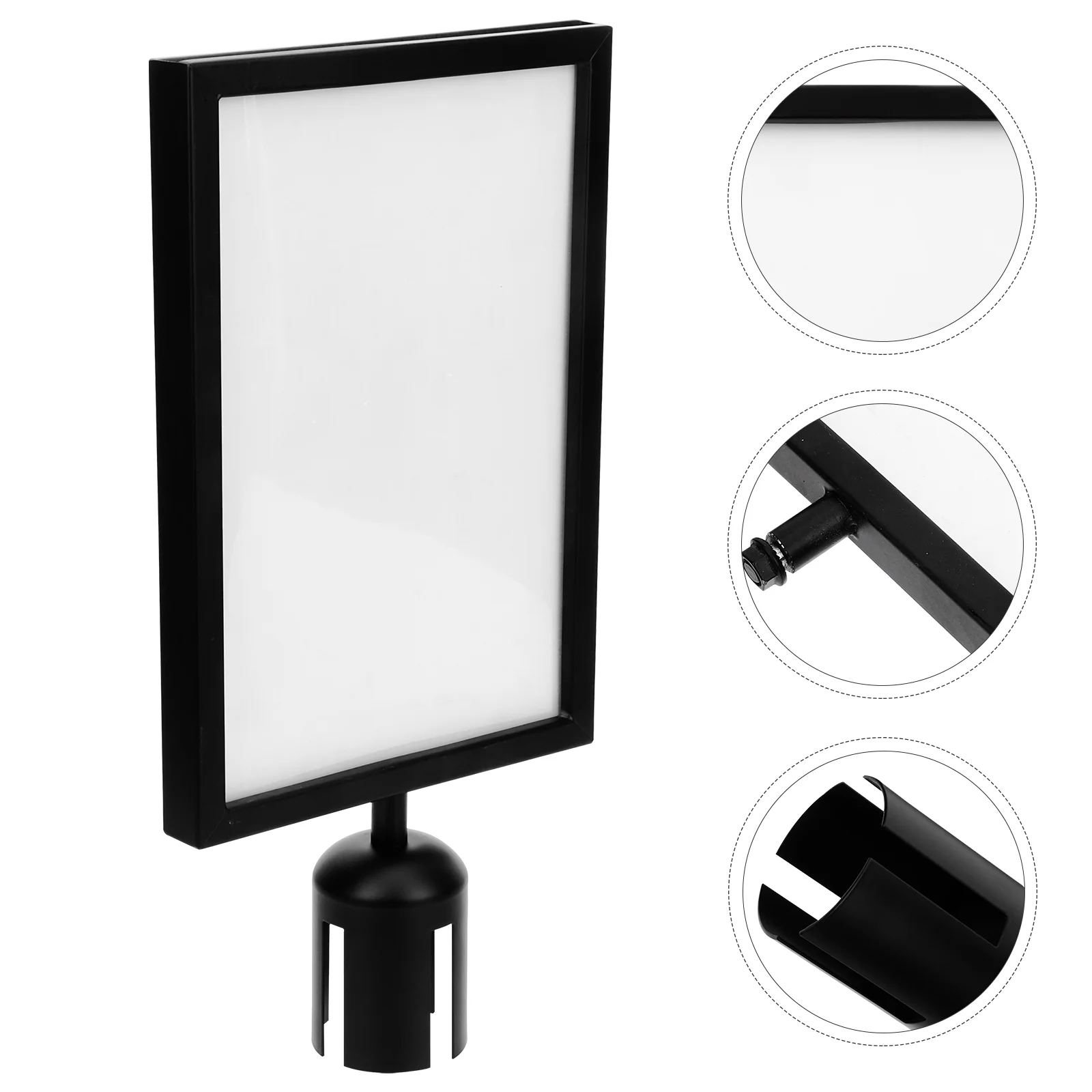 

A4 Black Vertical Isolation Column Insert Plate Metal Stanchion Sign Holder Crowd Control Queue Barrier Post Top Frame Desk Card