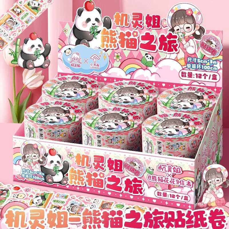 Smart sister panda flower journey sticker roll diy girl children cartoon sticker hand book material roll sticker