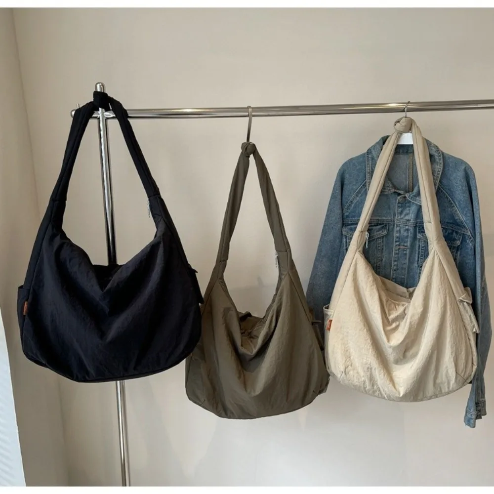 

Casual Canvas Crossbody Bag Soft Texture Solid Color Dumpling Bag Large Capacity Shoulder Bag Female