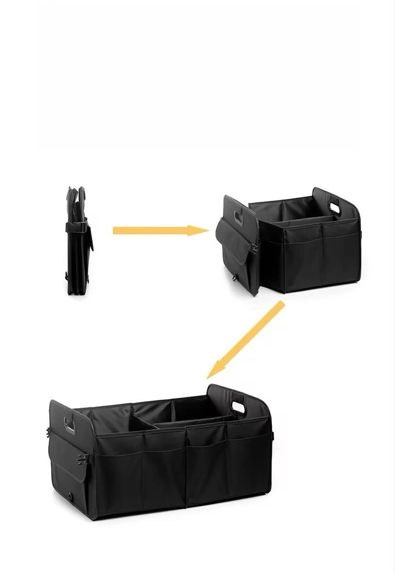 منظم صندوق السيارة ذو السعة الكبيرة - صندوق تخزين أكسفورد مقاوم للماء للتخييم/السفر |   تصميم قابل للطي مع جيوب متعددة