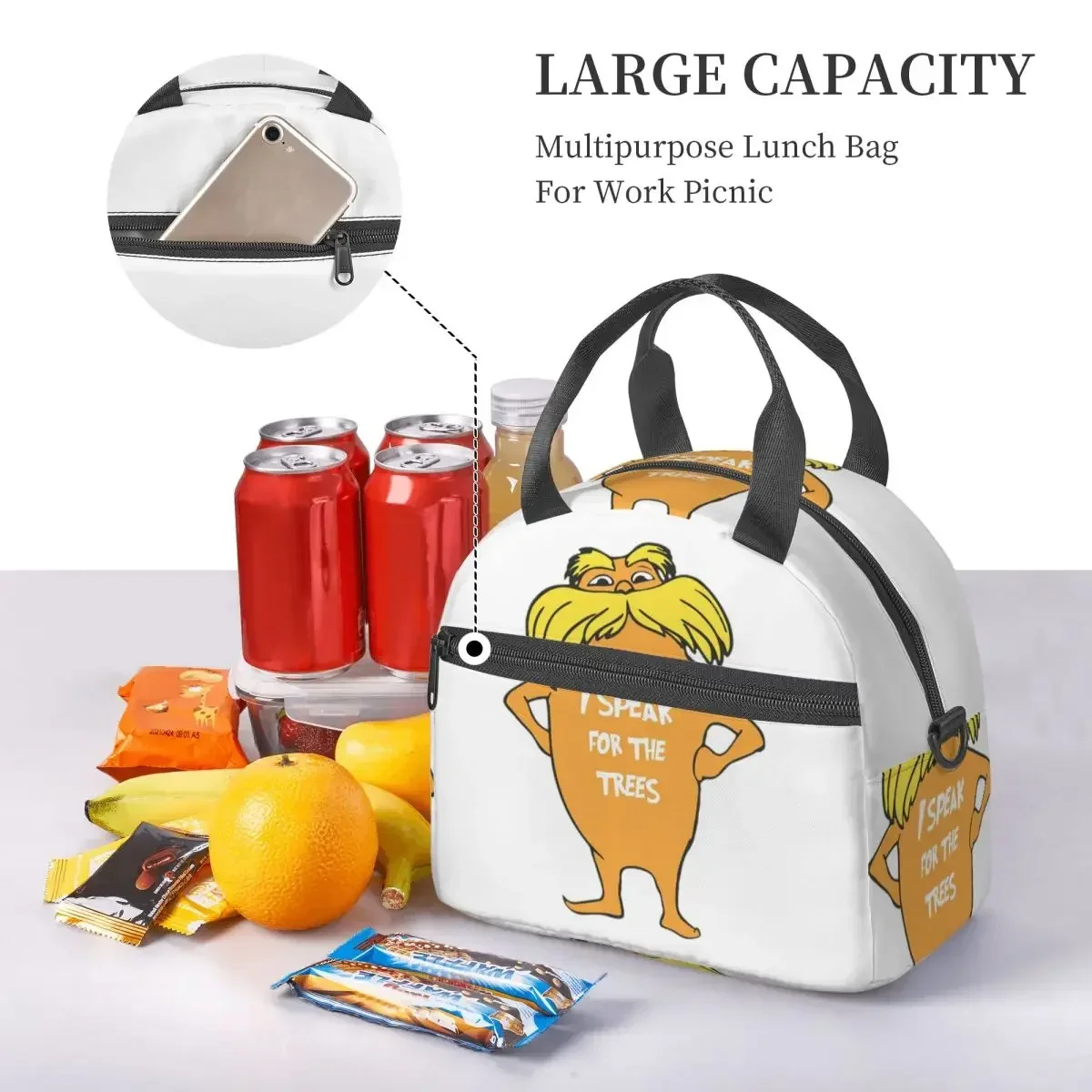 Lorax I Speak For The Trees So Cute - Bolsa térmica para el almuerzo para niños, caja térmica para la escuela, bolsa térmica a prueba de fugas