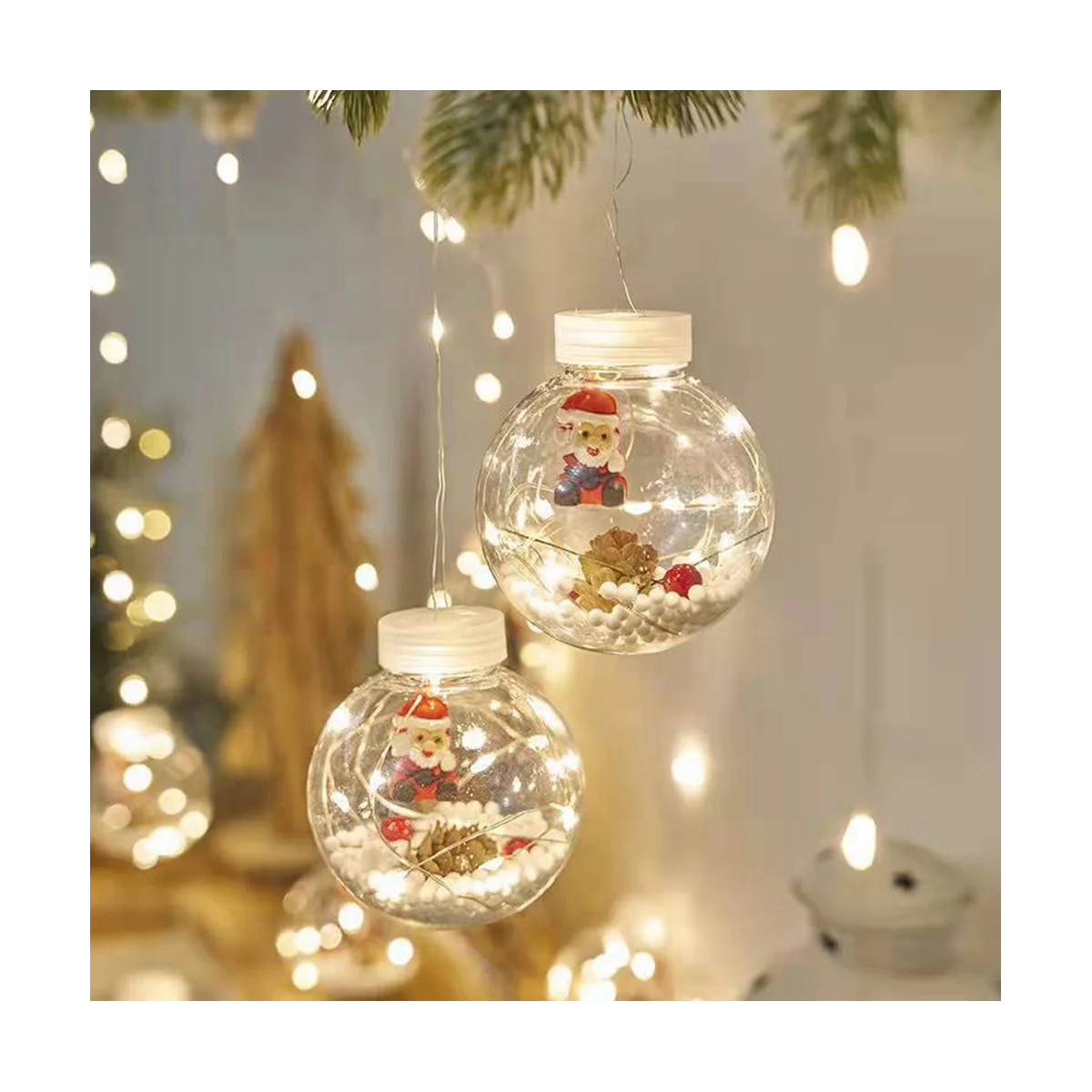 Christmas Wishing Ball Curtain String Light Ball Santas Snowmans Christmas Decorate for Home Xmas Tree Ornaments