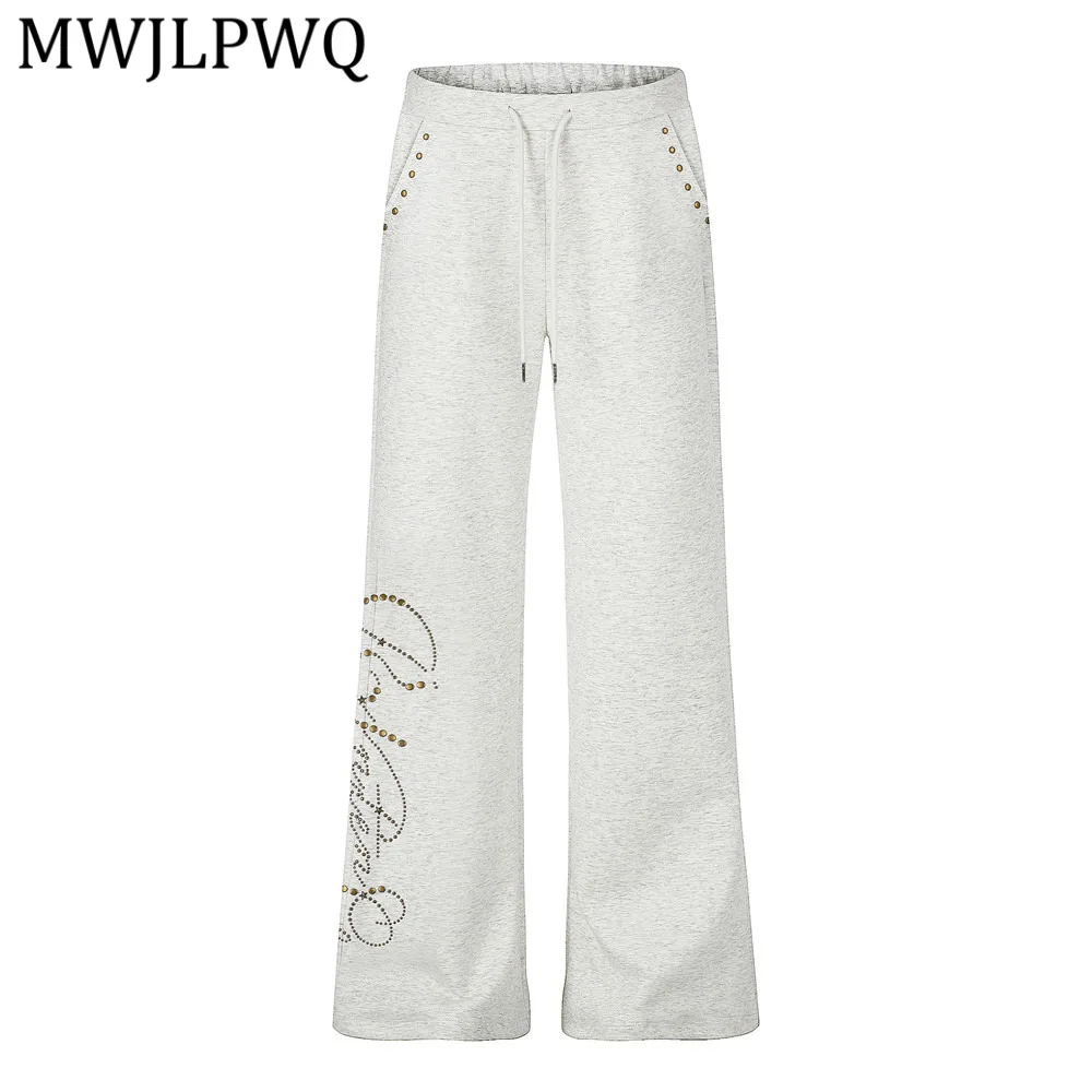 

MWJLPWQ Elegant Casual Micro-Flared Trousers For Men Vibe Style Metal Rivet Letter Design Unique Loose-Fit Hiphop Pants 6680