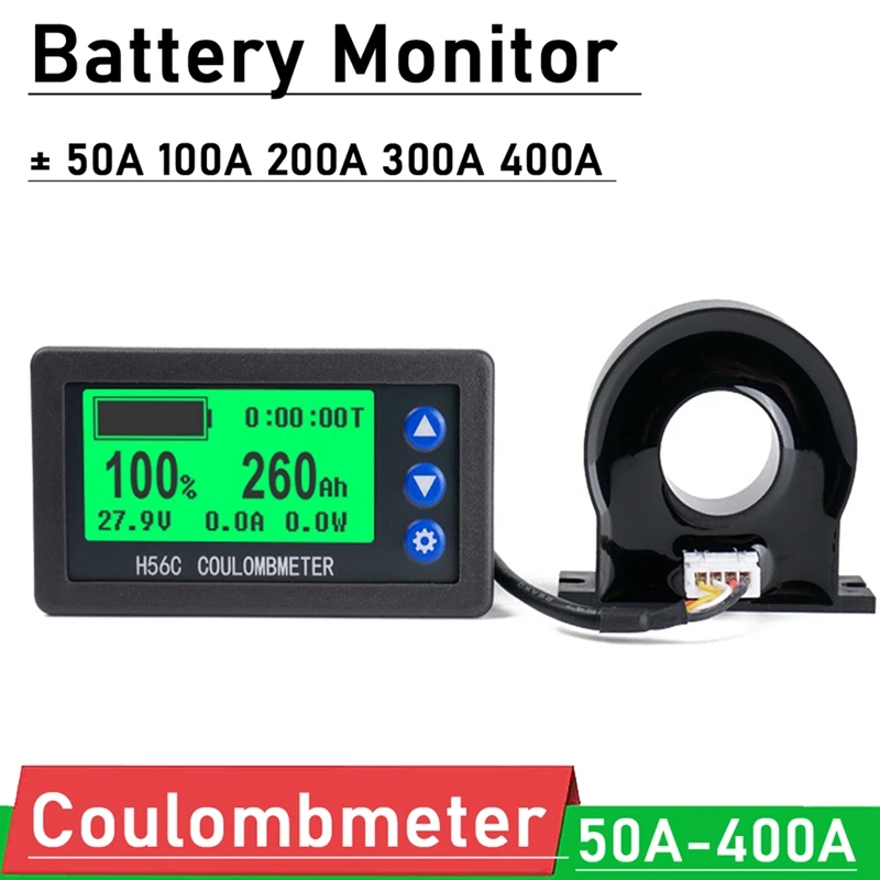 AT14 Battery Monitor Hall Coulomb Meter DC 8-100V Lifepo4 Lead-Acid Li-Ion Lithium Capacity Power Display