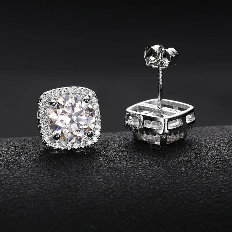 

Ready to Ship 925 Sterling Silver Hip Hop VVS Moissanite Stud Earrings Gold Plated Hot Selling Fine Jewelry with Diamond Tester