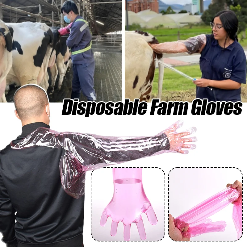 

50Pcs Disposable Soft Plastic Vet Gloves Durable Disposable Farm Gloves Long Arm Veterinary Examination Rectal Examination Glove