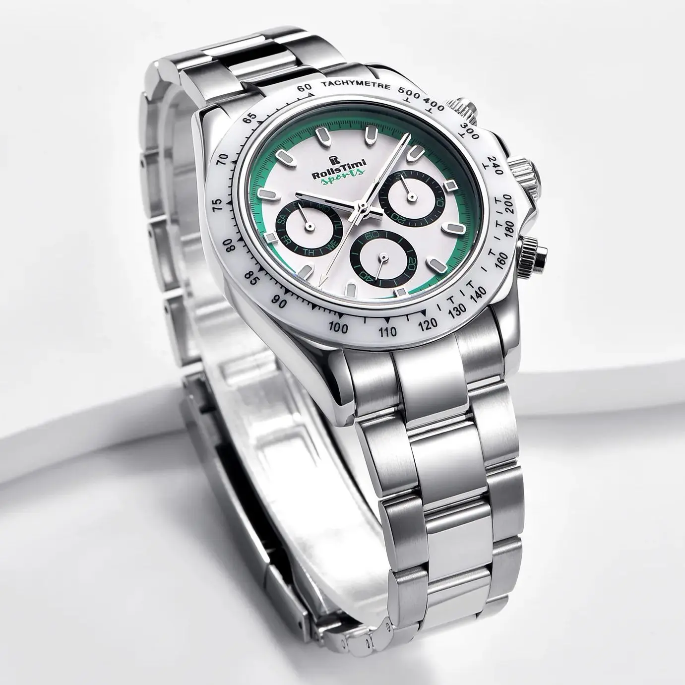 Rollstimi 2024 New Panda Dial Men\'s Mechanical Watches Luxury Automatic Watch For Men Stainless steel Waterproof Chronograph
