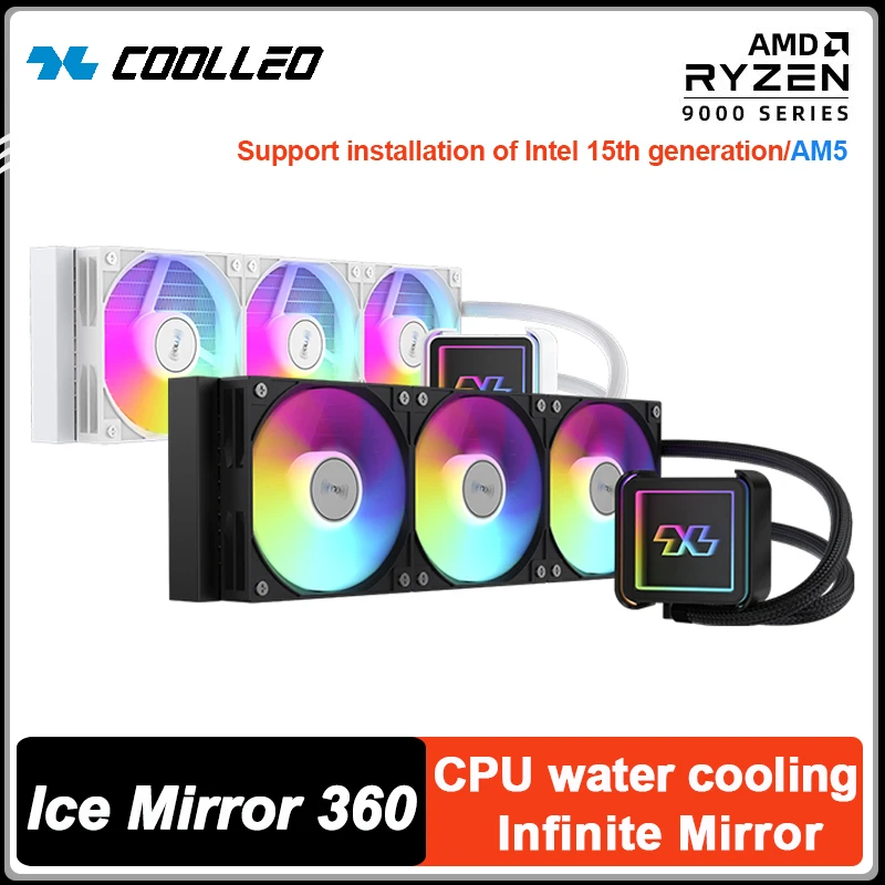 

COOLLEO ICE Mirror 360 Встроенный водяной охладитель процессора 5 В ARGB Бесконечный зеркальный жидкостный радиатор для LGA1700 1851 AM4 AM5