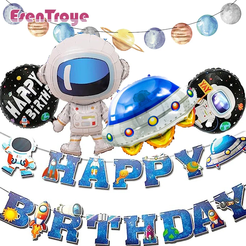 Outer Space Birthday Decoration Happy Birthday Banner Cake Topper Solar System Astronaut Balloon Kids Universe Space Party Favor