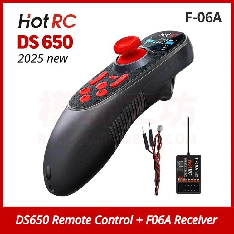 

HOTRC DS650 6CH RC Transmitter with F-06A Receiver, TFT Color Screen Single Hand Controller, Fixed Speed for Bait Boat Fishing