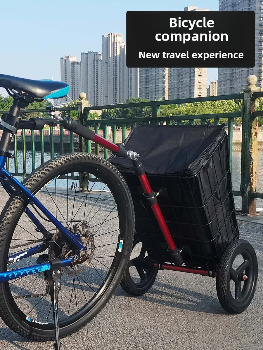 

Bicycle, small trailer, grocery shopping, camping, portable rear mounted trailer, camping bike, mountain bike, trailer, camping