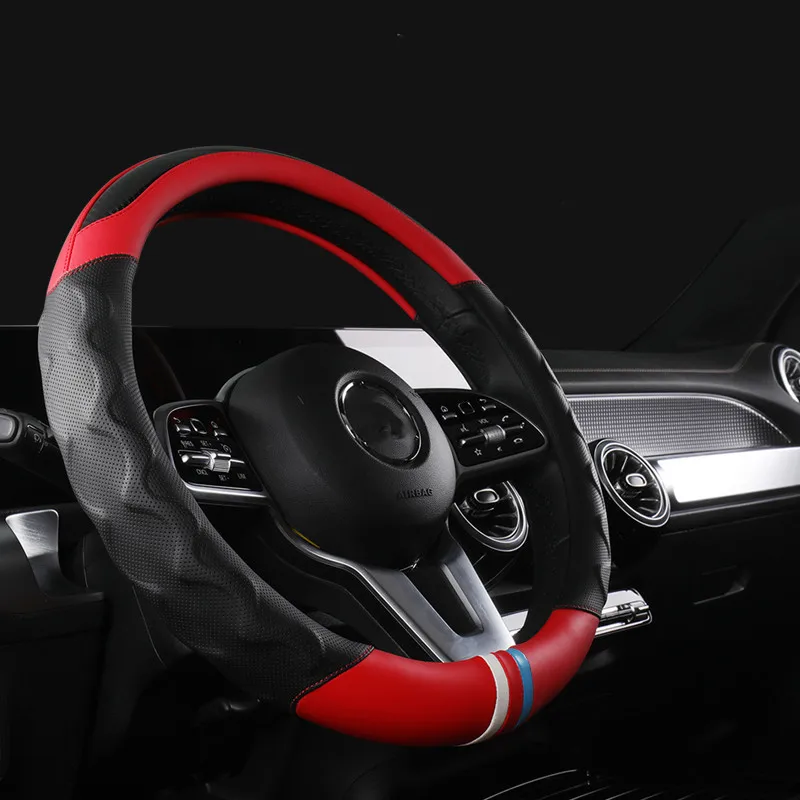 2023 Fashion Car Steering Wheel Cover Breathable Anti Slip Carbon Fiber Leather Steering CoversAuto Decoration 37-38cm Universal