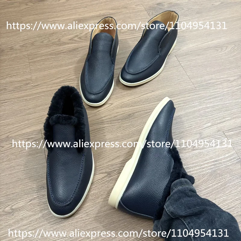 

Cowhide blue Unisex Cold-proof Winter High Top Casual Women's Shoes Wool Snow Boots Sheepskin Men's Boots Women's Ankle Boots