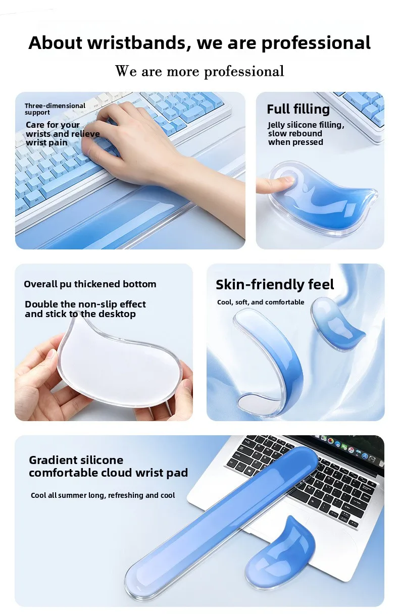 Transparente Wassertropfen-Silikon-Handballenauflage Tastaturunterlage Schreibtischmatte für Büro und Gaming in 6 Farboptionen – Detail 4