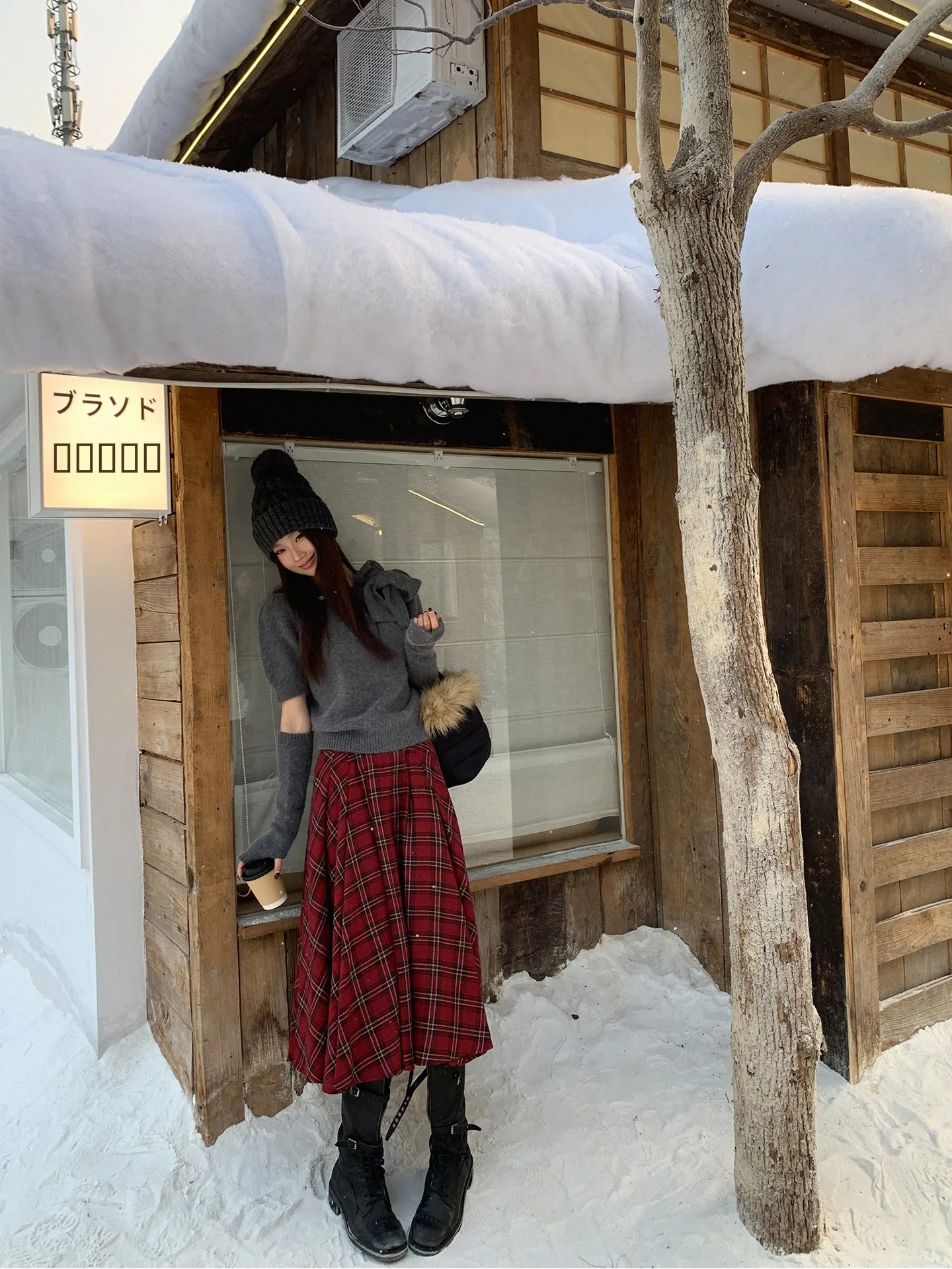 

Red Plaid A-Line Midi Skirt Women's Winter Faion High-End Feel Low Waist Casual Sle Polyester Cotton Blend Skirt